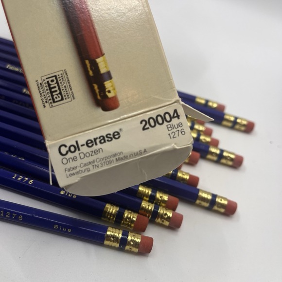 COL-ERASE COLORED PENCILS 1276 Blue Box of 12 + 2 (14 total) NOS Vtg USA Faber - Picture 4 of 4